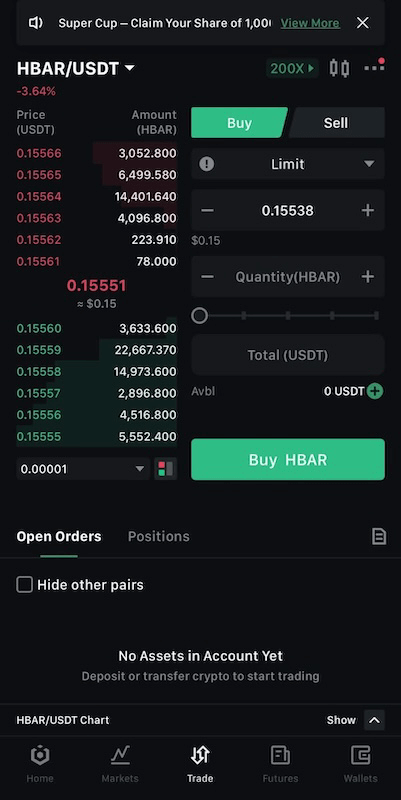 Thiết lập số lượng token HBAR